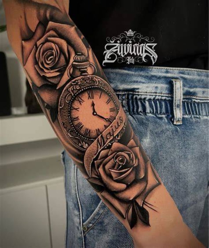Arm Clock Tattoos With Roses Best Tattoo Ideas