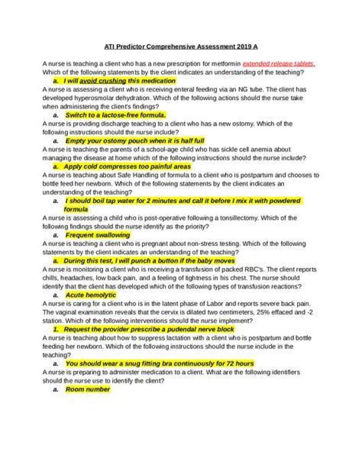ATI Predictor Comp Assessment 2019 A. Medications nursing, Nursing
